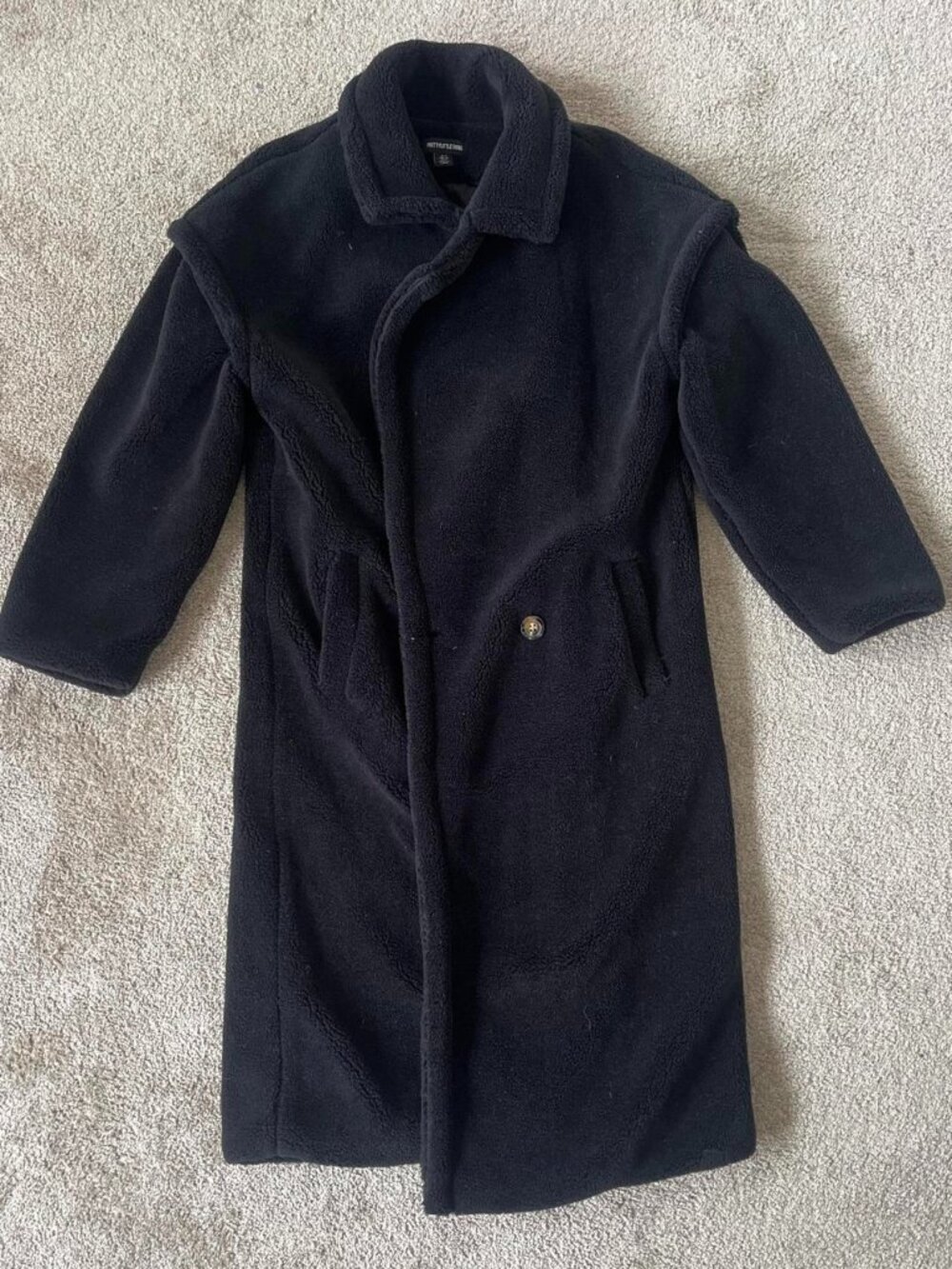 PrettyLittleThing Black Teddy Fleece Longline Coat Size 2 US